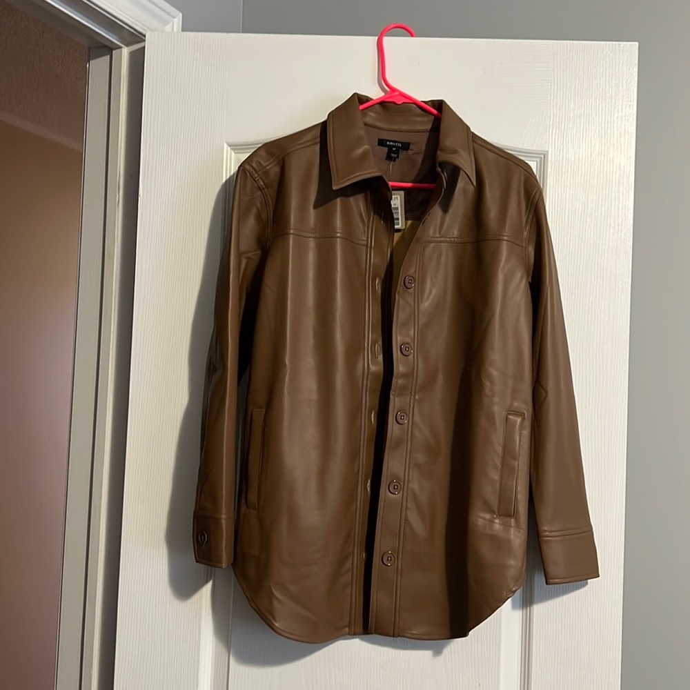 Faux Leather Shacket in Cocoa Cream